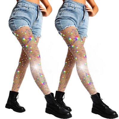 Ultra Durable Sparkly Fishnet Stockings High Waist Sparkle Rhinestone Tights ...